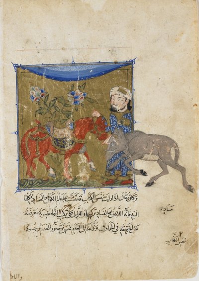 The boar and the horse, folio from a Sulwan al-Muta by Ibn Zafar, Mamluk dynasty by Egyptian